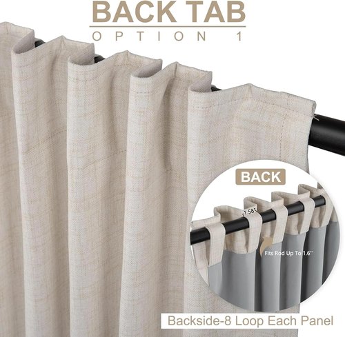 100% Blackout Shield Linen Blackout Sliding Door Curtains - Thermal Insulated, 100" W x 84" L, Cream