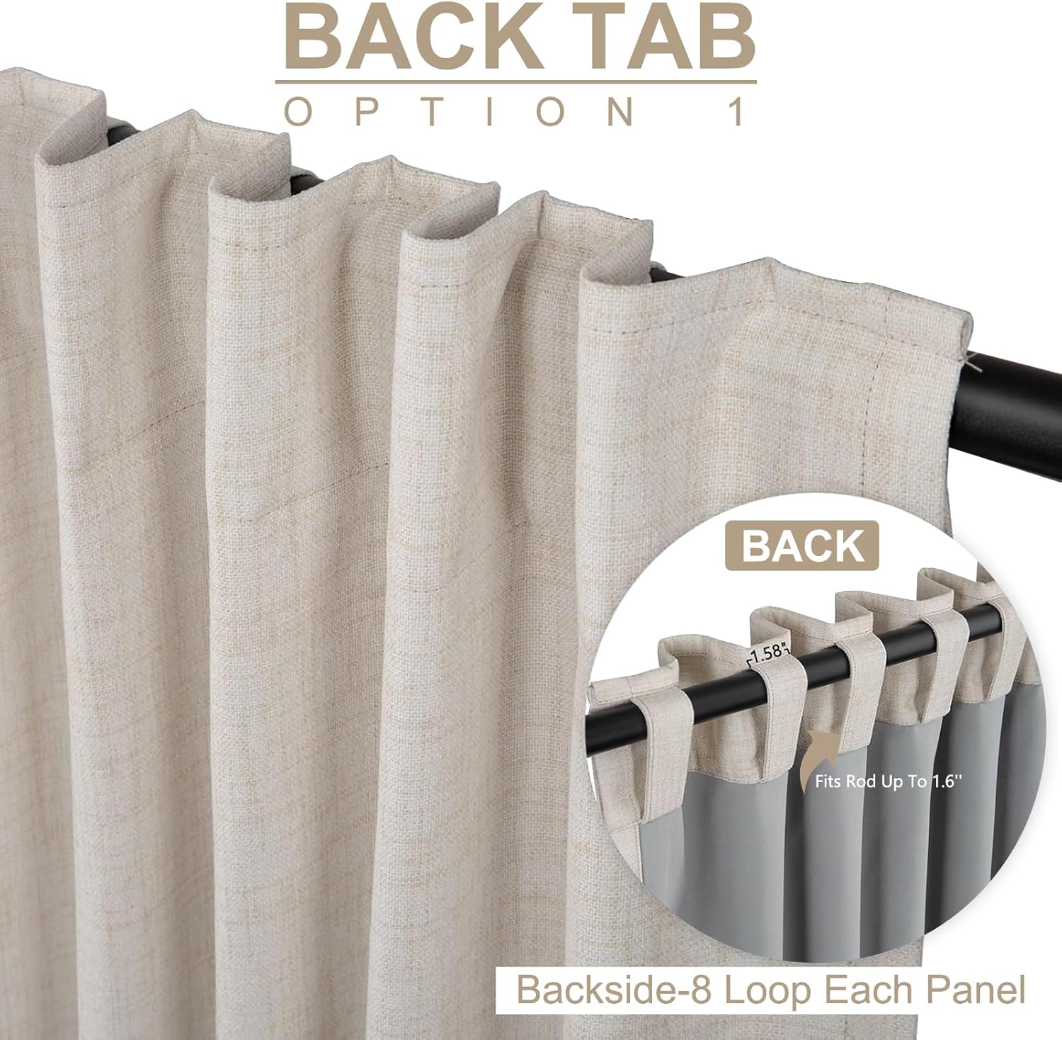 Skiennix 100% Blackout Linen Curtains - Thermal Insulated Drapes, 50" W x 120" L, Cream | 2 Panels Set
