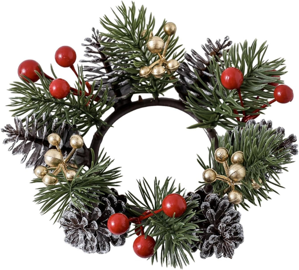 Regine Switzerland Christmas Candle Rings - Elegant Gold & Red Floral Design | Set of 2 for Holiday Decor