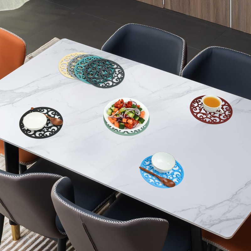 Viwehots Silicone Trivets Mats for Hot Pots and Pans, Multi-Use Intricately Carved Hot Pads and Mats, Flexible Modern Kitchen Table Mat, Heat Resistant Round Big Coaster Set of 3 Mixing Color