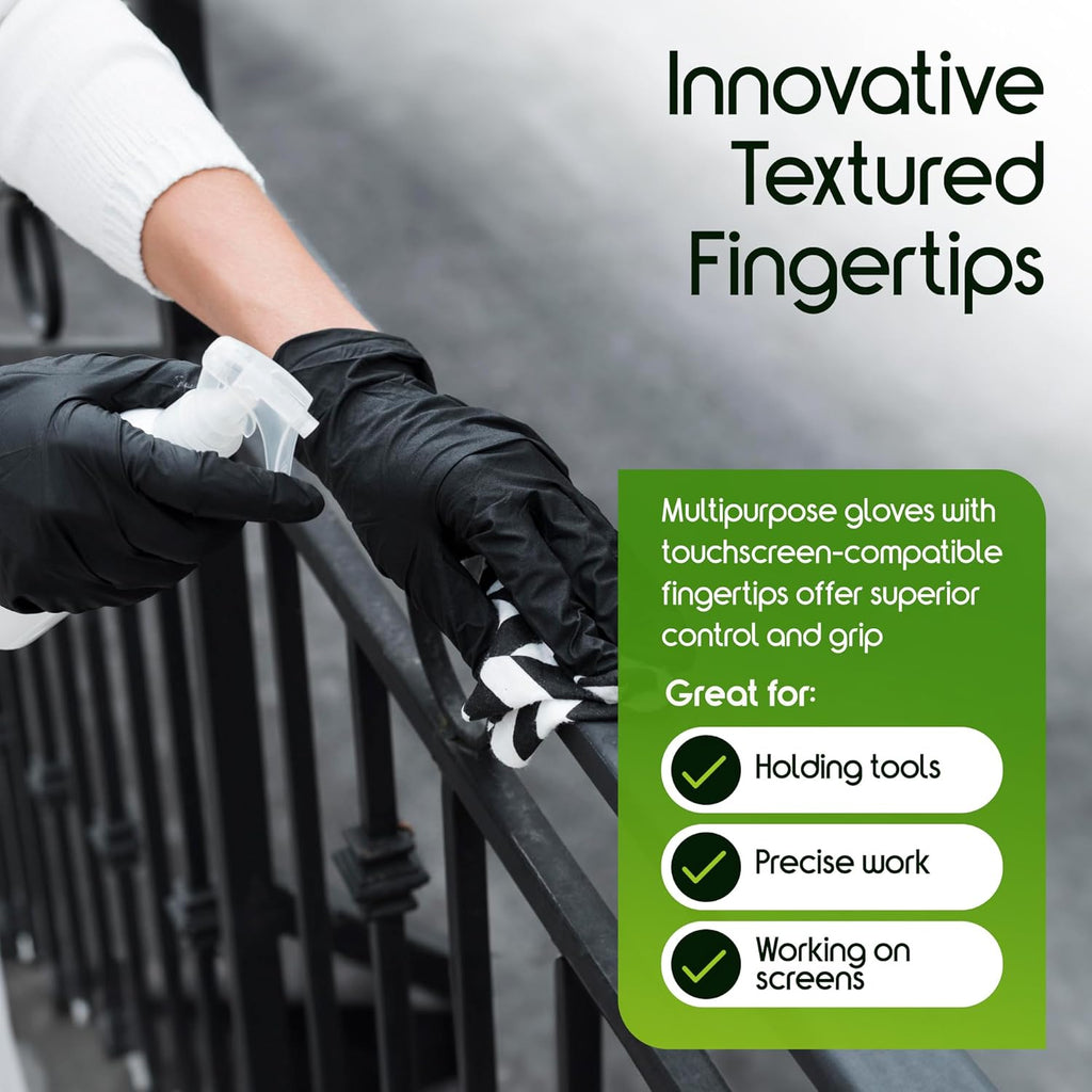 Skiennix Heavy Duty Black Nitrile Gloves - 6 Mil Chemical Resistant Disposable for Medical & Cleaning Use