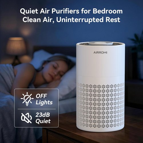 AIRROMI Air Purifier - HEPA 3-in-1 Filter for Pets & Allergies | Covers Up to 990 Ft², Quiet 360° Design, White