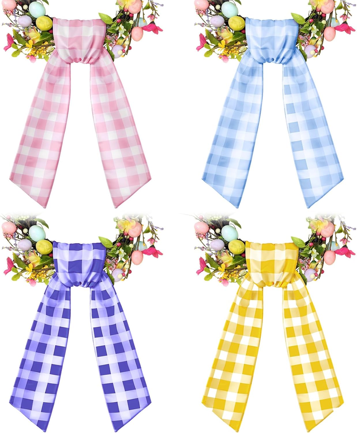 VitalCozy Easter Wreath Sash Set - 4 Pcs Blank Embroidery Accessories for Indoor/Outdoor Decor (4.49" x 56.30")