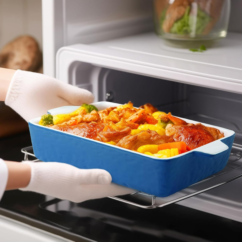 Regine Switzerland Casserole Dishes - Ceramic Baking Pan Set of 3 | Deep Lasagna Dish with Handles (11.6" x 7.8", Dark Blue)