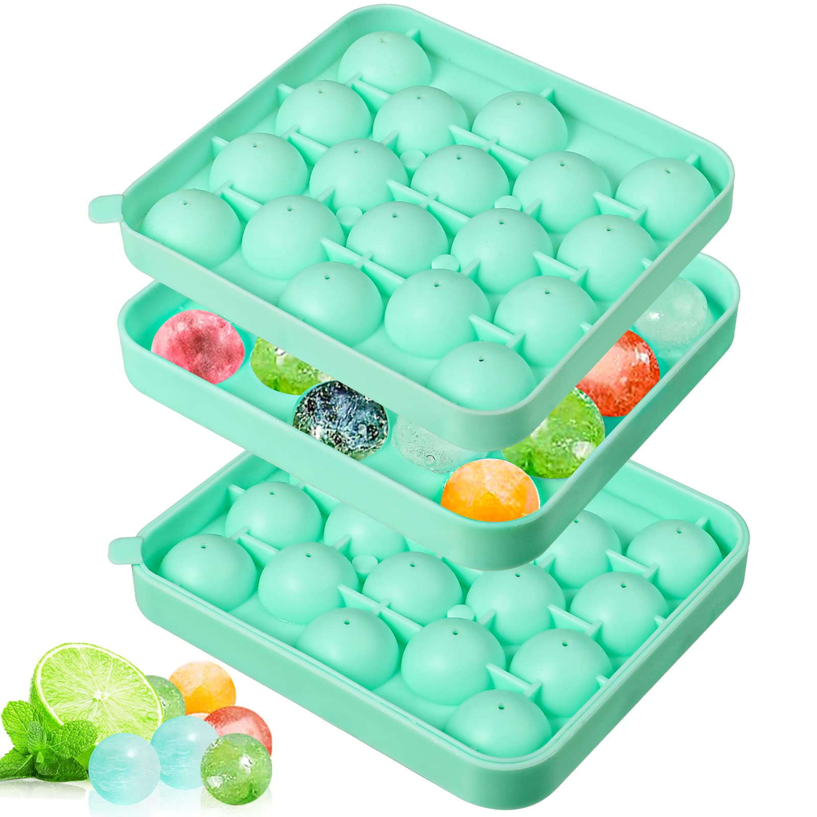 Webake 2 Pack Sphere Ice Cube Trays - 1.1" Small Round 36pcs Ice Ball Maker, Flexible Silicone Molds for Cocktails, Whiskey, Tea & Coffee - Easy Release & BPA Free (Green)