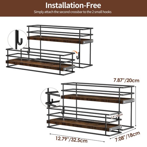 Nuovoware Coffee Syrup Organizer, 2-Tier 8 Bottles Organizer, Separable Metal Rack with Wooden Base Whiskey Wine Dressing for Countertop Kitchen Bar, Black