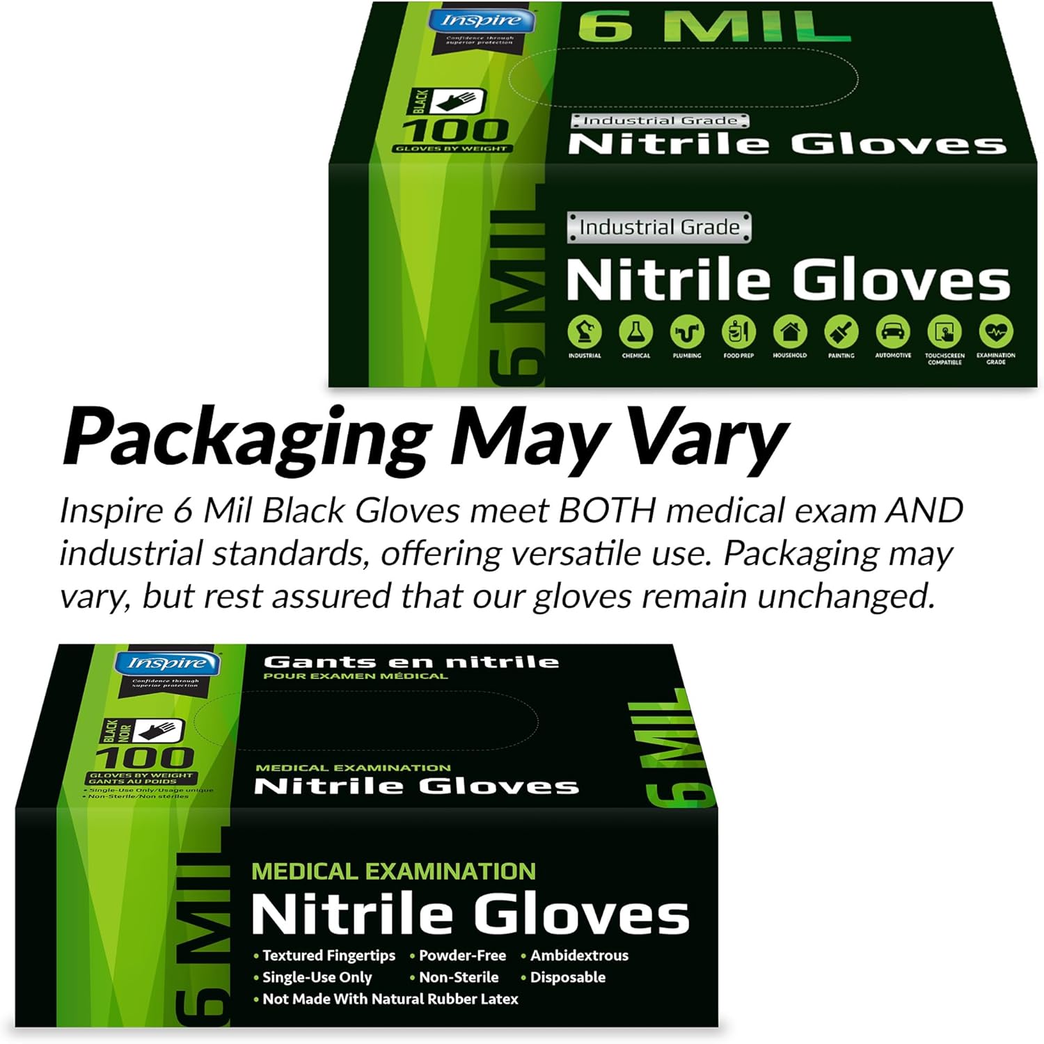Skiennix Heavy Duty Black Nitrile Gloves - 6 Mil Chemical Resistant Disposable for Medical & Cleaning Use