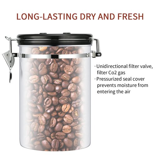 malmo Coffee Canister, Airtight Coffee Container with Date Tracker Lid, Stainless Steel Canister for Kitchen Food Storage (Black-Copper, 16oz)