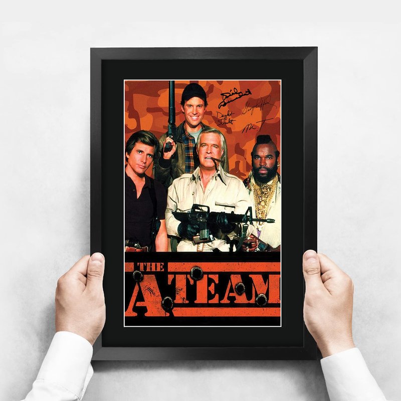 HWC Trading The A-Team George Peppard, Mr T 16 x 12 inch Framed Gifts Printed Signed Autograph Poster for TV Memorabilia Fans - 16" x 12" Framed