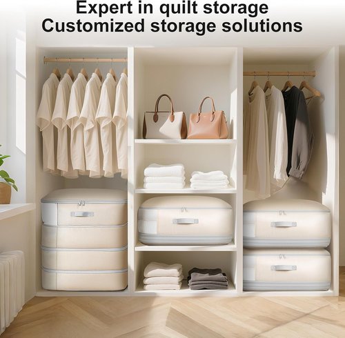 Comforter Storage Bag | Skiennix 130L Large Capacity Washable Compression Organizer - 2-Pack, Beige