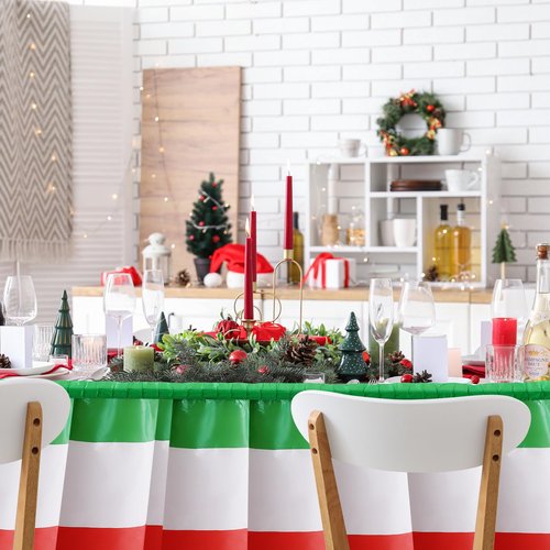 Peryiter 2 Pack Italian Table Skirt Red Green White Table Skirting Mexico Themed Party Decorations for Italian Party Mexican Independence Day Birthday