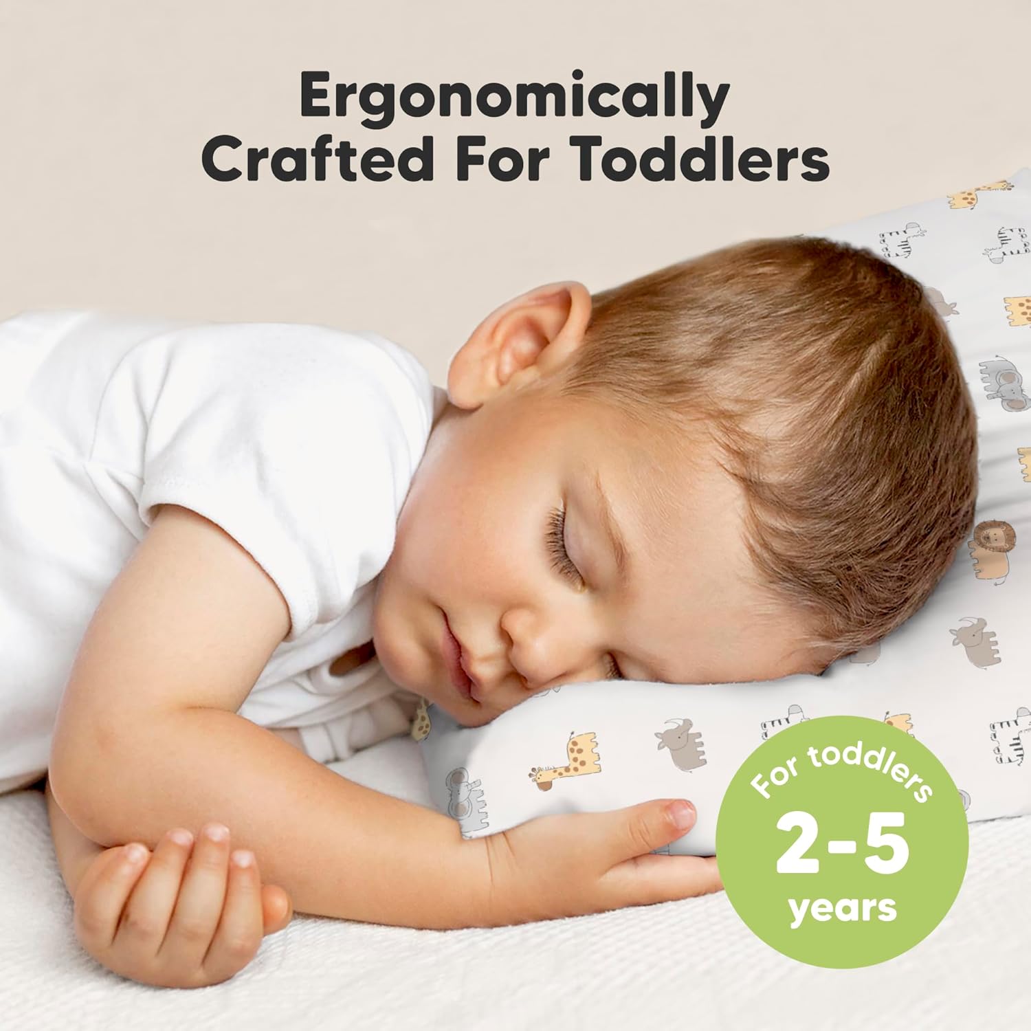 My Little Dreamy Toddler Pillow - Organic Cotton 13x18 Travel Bed Pillow | Soft, Breathable & Machine Washable for Ages 2-5 (Safari Echo)