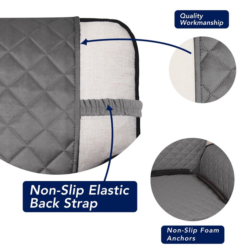 PureFit Reversible Quilted Sofa Cover, Water Resistant Slipcover Furniture Protector, Washable Couch Cover with Non Slip and Elastic Straps for Kids, Dogs, Pets (4 Seater Sofa, Gray/Ivory)