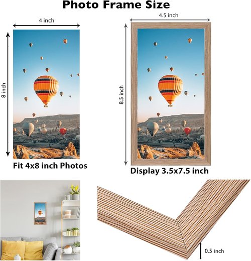 JCJMY 4x8 Picture Frame - Rustic Brown Wall Mount or Tabletop Display | Shatter-Resistant Plexiglass