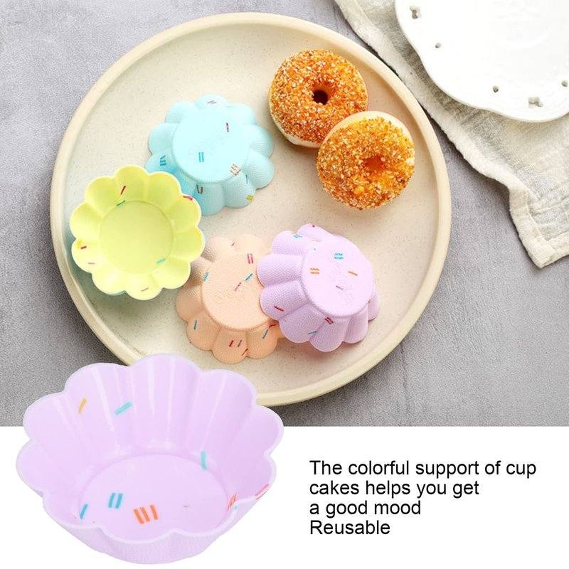 Silicone Cupcake Baking Cups, 20Pcs Reusable Small Muffin Liners Nonstick Pastry Muffin Molds Fancy Dessert Tray Petal Flower Set