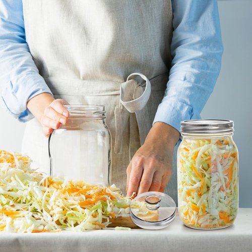 Jucoan 6 Pack Wide Mouth Glass Mason Jar Canning Jar with Lid and Band, 32 oz Quart Size Square Mason Jars for Preserving, Fermenting, Pickling, Salad, Juice, Food Storage, with 6 Plastic Lids