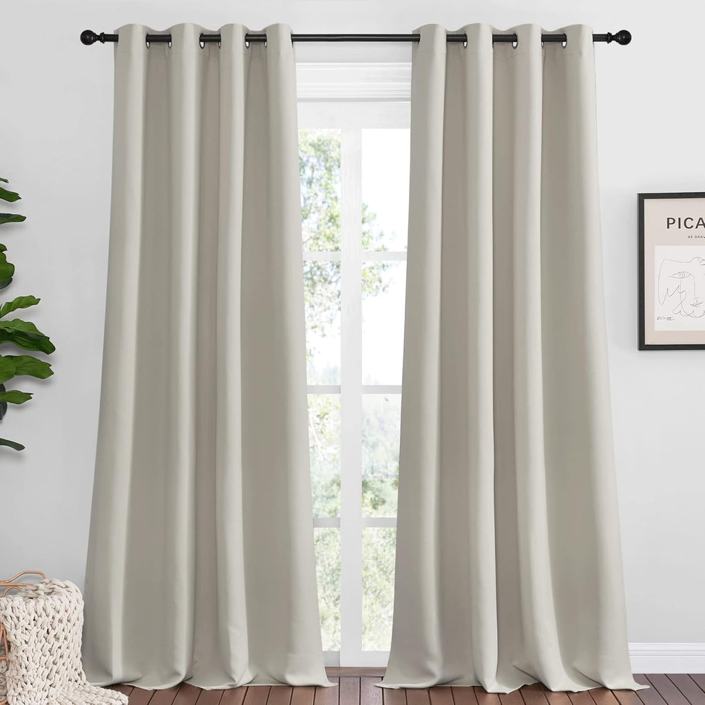 NICETOWN Natural Room Darkening Curtains - 90" Long | Total Privacy Drape Panels for Boho Farmhouse Decor (Set of 2, 55" Wide)