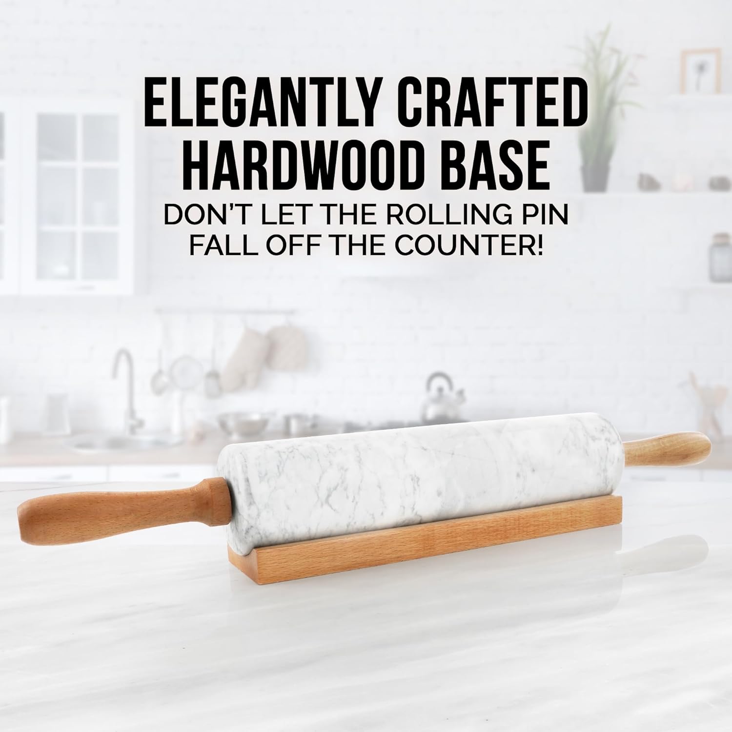 Zulay Kitchen Marble Rolling Pin - 17-Inch Polished Non-Stick Roller With Beechwood Handle | Ideal For Baking Pastries & Pizza
