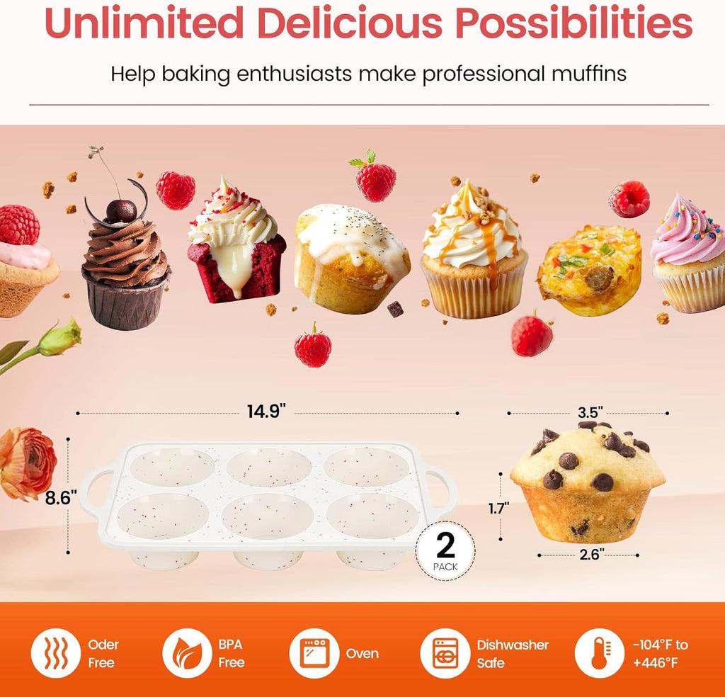 Silicone Jumbo Muffin Pan Set by [Brand Name] - Non-Stick, BPA-Free, Dishwasher Safe | 6 Cup with Metal Frame & Handles