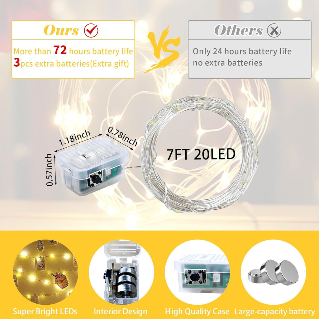 Skiennix 20 LED Fairy Lights - 7Ft Twinkle String Lights, Battery Operated & Waterproof | Yellow for Parties & Weddings