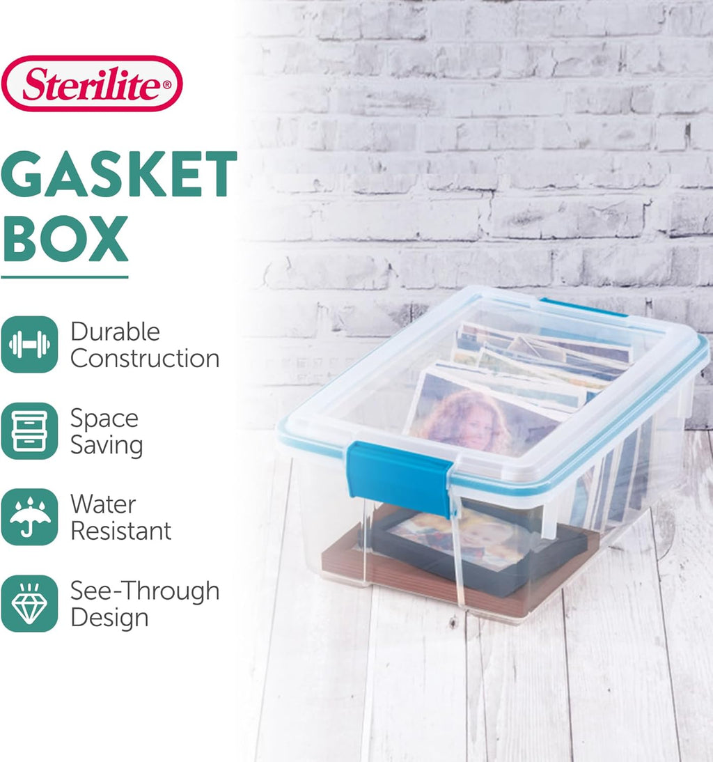 Sterilite 6-Pack Gasket Box | Weather-Resistant 12 Quart Storage Bins with Latching Lids - Heavy-Duty Organizers for Home & Office