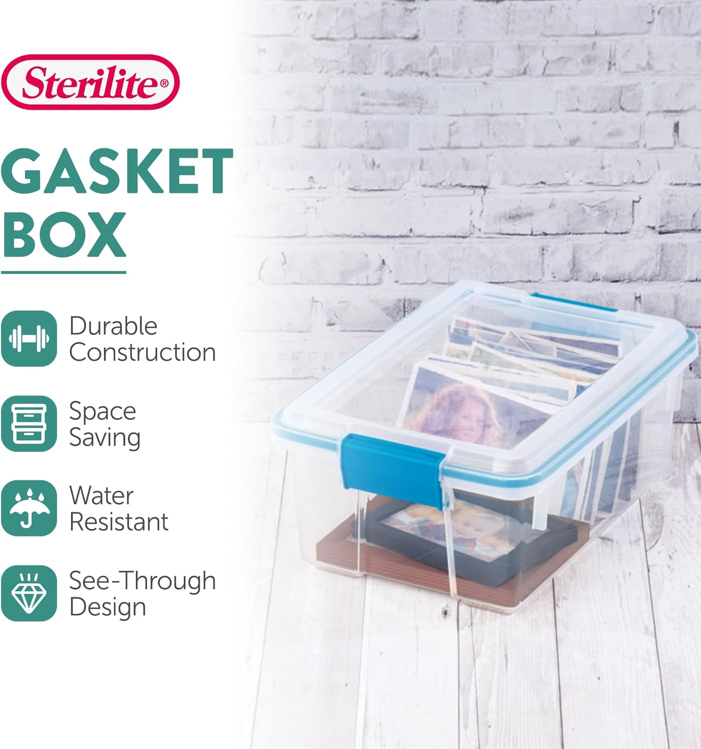 Sterilite 6-Pack Gasket Box | Weather-Resistant 12 Quart Storage Bins with Latching Lids - Heavy-Duty Organizers for Home & Office