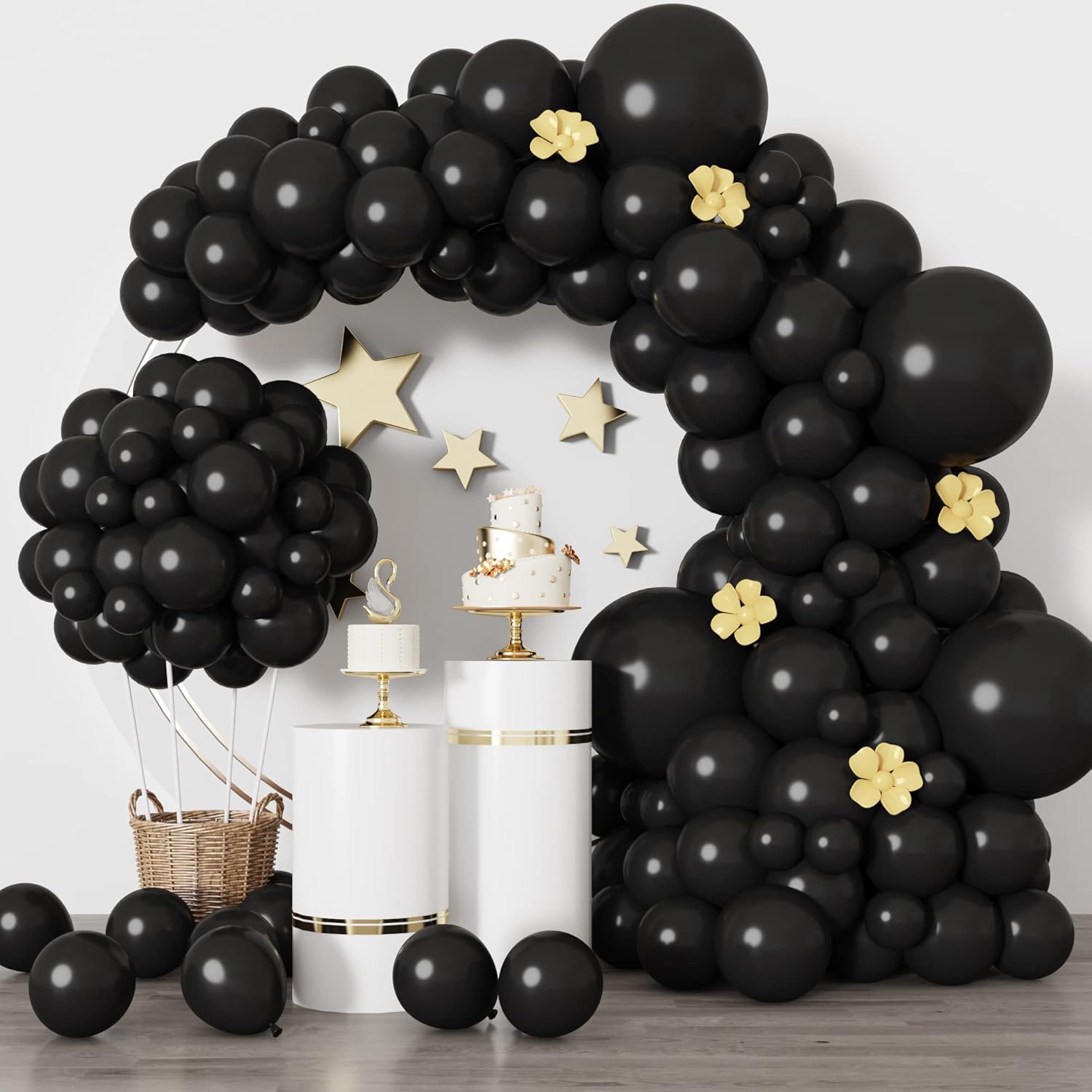 RUBFAC Black Balloons - 129-Piece Latex Balloon Arch Kit for Halloween & Party Decorations | 5-12 Inch Sizes