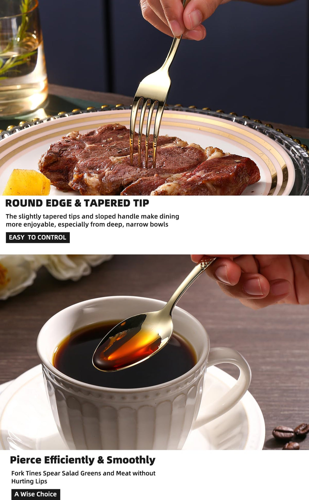 Champagne Gold Silverware Set, 20-Piece Stainless Steel Flatware Set with Steak Knives for 4, Food-Grade Tableware Cutlery Set, Utensil Sets for Home Restaurant, Mirror Finish, Dishwasher Safe