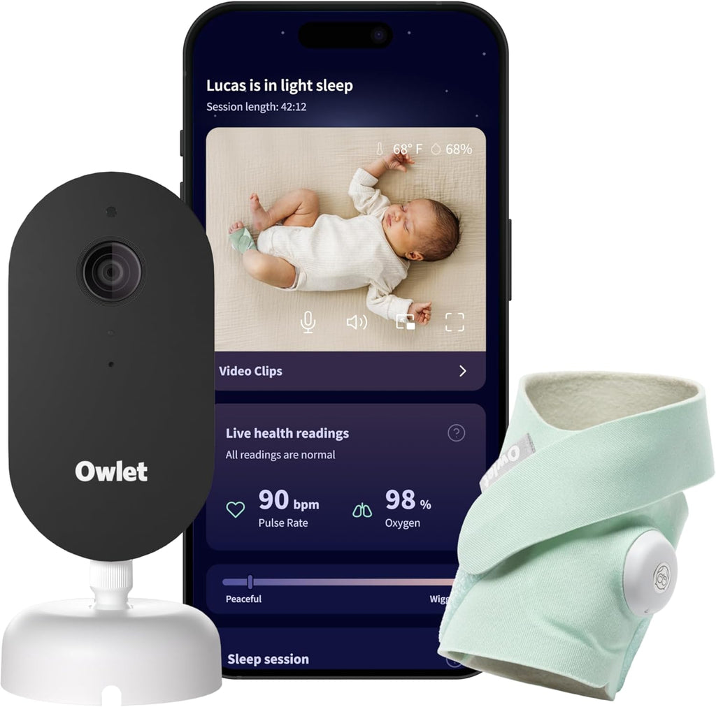 Owlet Dream Duo (Gen 3) Smart Baby Monitor Bundle - 2K HD Video, Alerts & Dream Sock for Oxygen, Heart Rate & Sleep Tracking | Health Insights via App