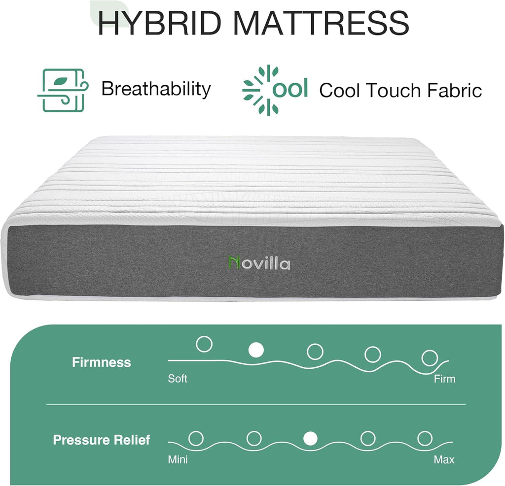 Novilla 12 Inch Queen Mattress - Cooling Gel Memory Foam with Charcoal Support Layer | Medium-Firm Comfort