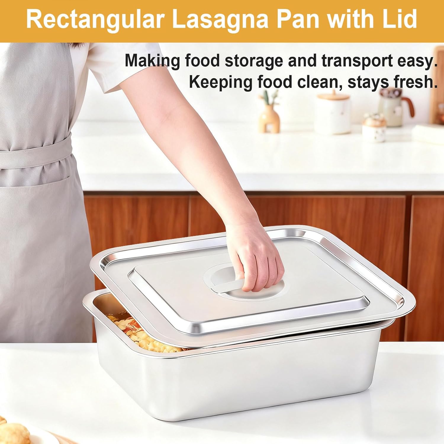 Regine Switzerland 4-Inch Deep Lasagna Pan Set - Stainless Steel Baking Pans with Lids | 7.4QT & 5.1QT Sizes
