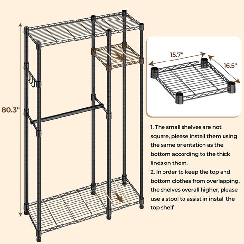 HYSEYY Heavy Duty Portable Closet - Adjustable Garment Rack with 4 Hanging Rods & Shelves | 73.6" L x 17.3" W x 76.4" H (Gray)