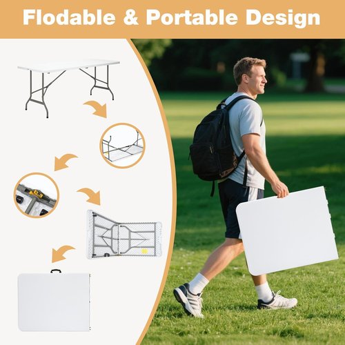 Heavy-Duty Folding Table by [Brand Name] - 6ft Portable Picnic Table with 500lbs Capacity & Steel Legs
