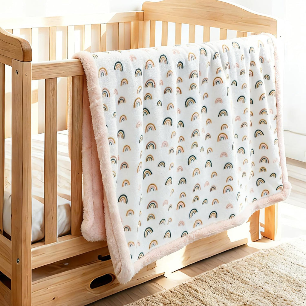 Rainbow Baby Blankets - Ultra Soft Cozy Fluffy Design with Rabbit Faux Fur Backing | 30x40 Inches