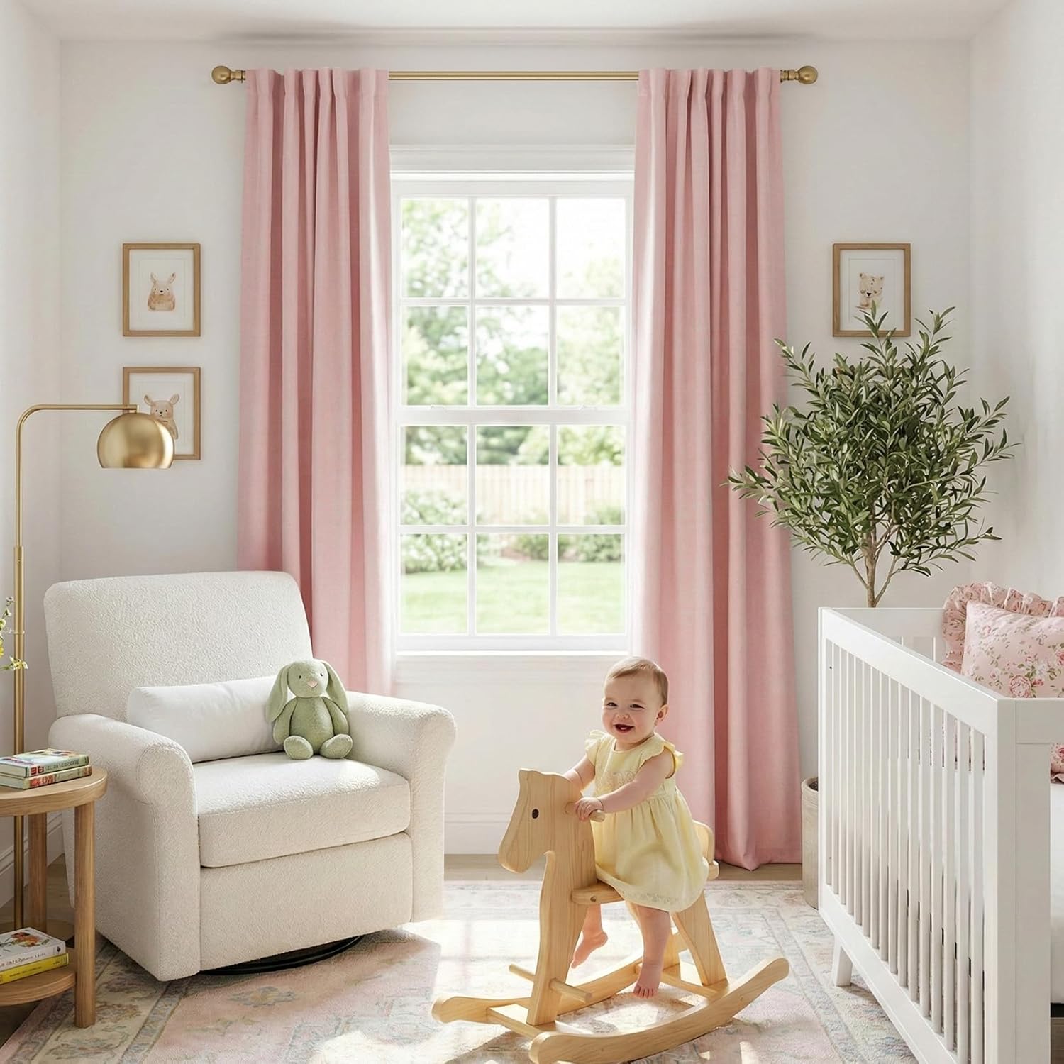 Skiennix 100% Blackout Linen Curtains - Thermal Insulated Drapes for Bedroom | 50" W x 102" L, Baby Pink - 2 Panels Set