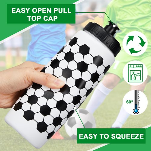 Yaomiao 50 Pcs Soccer Water Bottles Bulk 20 oz Reusable Squeeze Water Bottles Sports Ball Cup Accessories for Sports Party Team Gifts