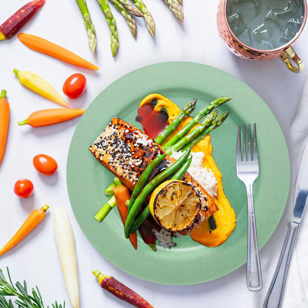 shopwithgreen 10 Inch Wheat Straw Dinner Plates, 6 Pack Unbreakable Sturdy Plastic Reusable Plates, Microwave and Dishwasher Safe Plates Set, Non-Toxic, BPA Free