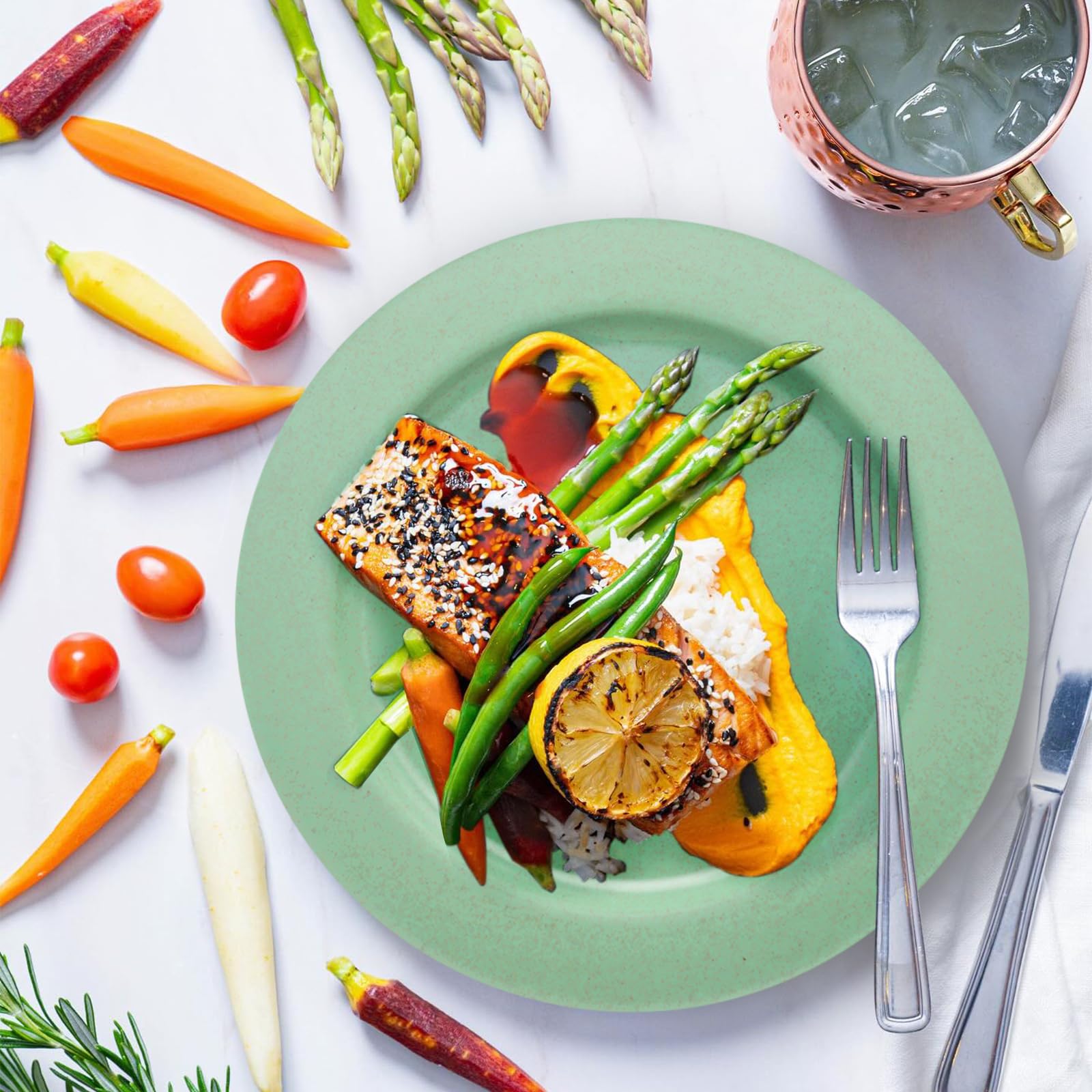 shopwithgreen 10 Inch Wheat Straw Dinner Plates, 6 Pack Unbreakable Sturdy Plastic Reusable Plates, Microwave and Dishwasher Safe Plates Set, Non-Toxic, BPA Free