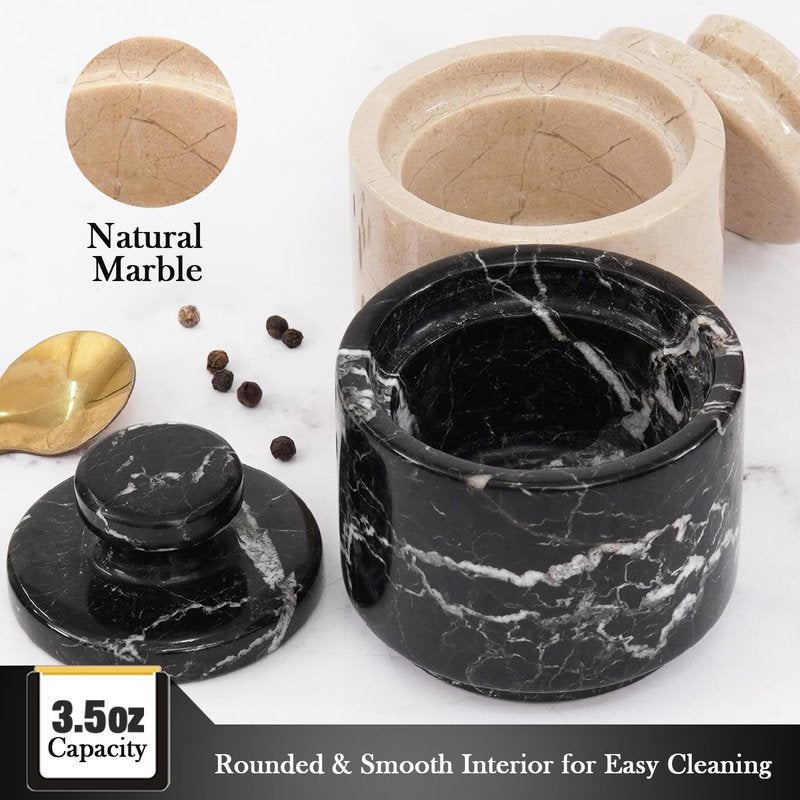MARBLOUS KRAFTS Marble Salt Cellar with Lid 3" Inch Black & Oceanic Sugar Dispenser Home Décor Ideal Sugar & Salt Containers For Kitchen Storage