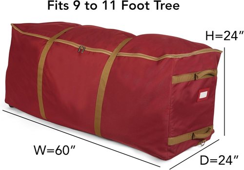 Covermates Keepsakes Christmas Tree Storage Bag - Heavy-Duty Rolling Design with Wheels & Reinforced Handles - Durable Red Holiday Solution