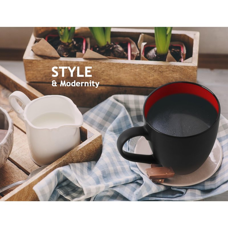 MIAMIO - Set of 6 Coffee Mugs 12 oz, Modern Ceramic Coffee Cup Set, Large Mugs for Coffee, Cappuccino and Tea, Kitchen Mug Set for Home and Office – Le Papillon Collection