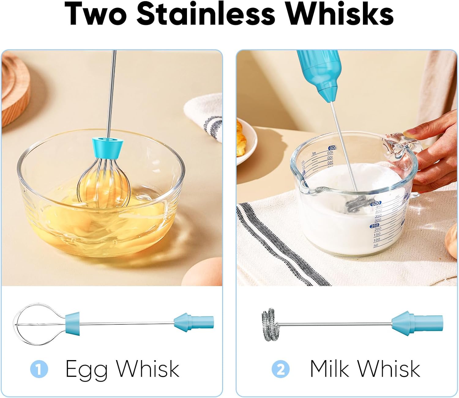 Skiennix Handheld Milk Frother - Electric Whisk with 3 Speeds & USB Rechargeable | Mini Frother for Coffee, Latte, Cappuccino - Blue