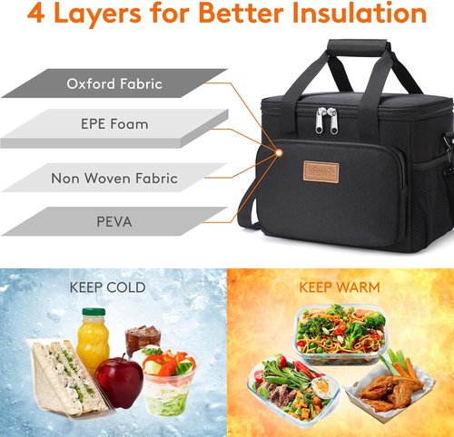 Lifewit Insulated Lunch Bag - Soft Cooler Tote for Adults | Black, 12-Can Capacity (9L)