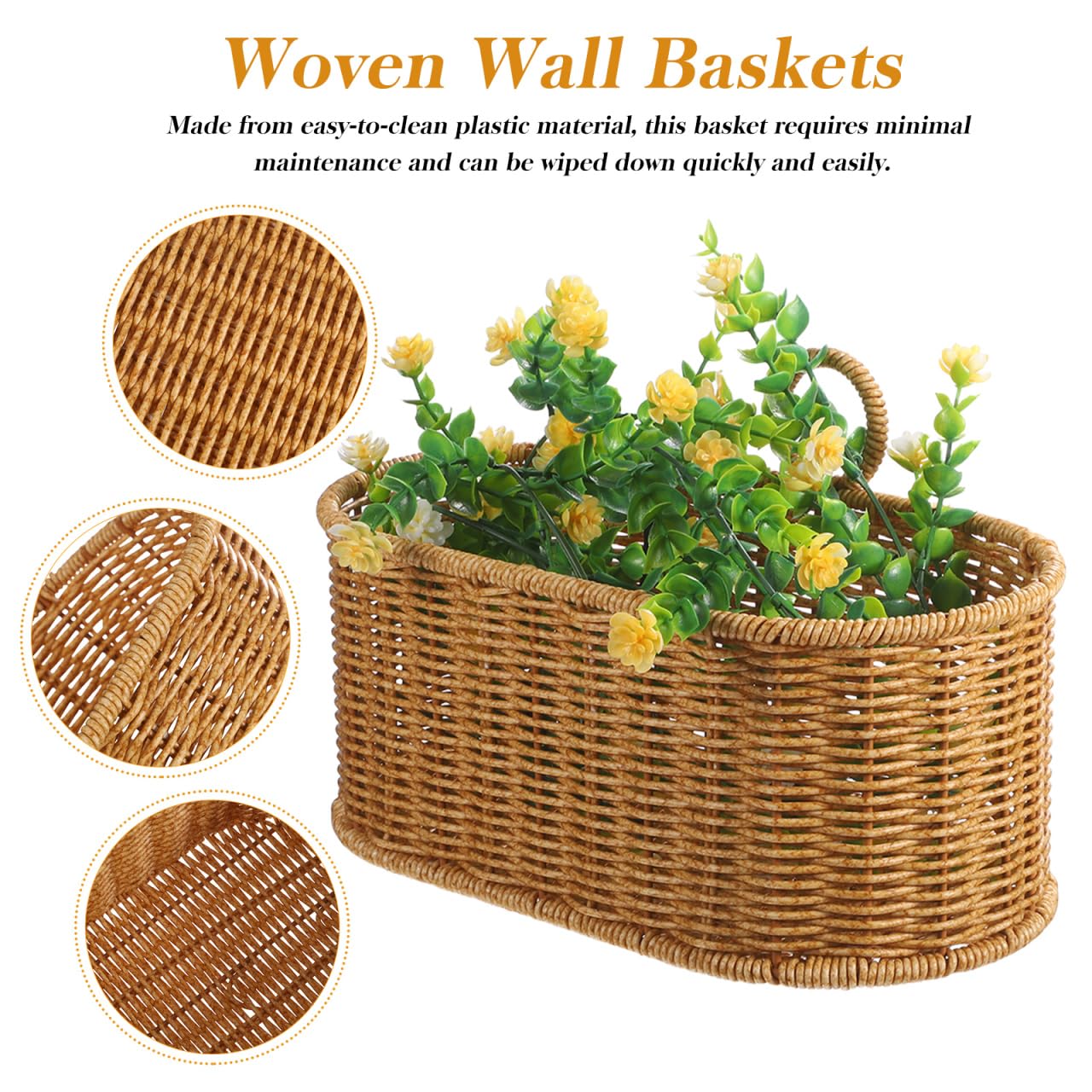 Luxshiny Wall-Mounted Storage Basket - Stylish Woven Hanging Basket for Kitchen Bathroom and Living Room Ideal for Organizing Fruits Vegetables and Flowers 11.02X6.69X6.1 Inches