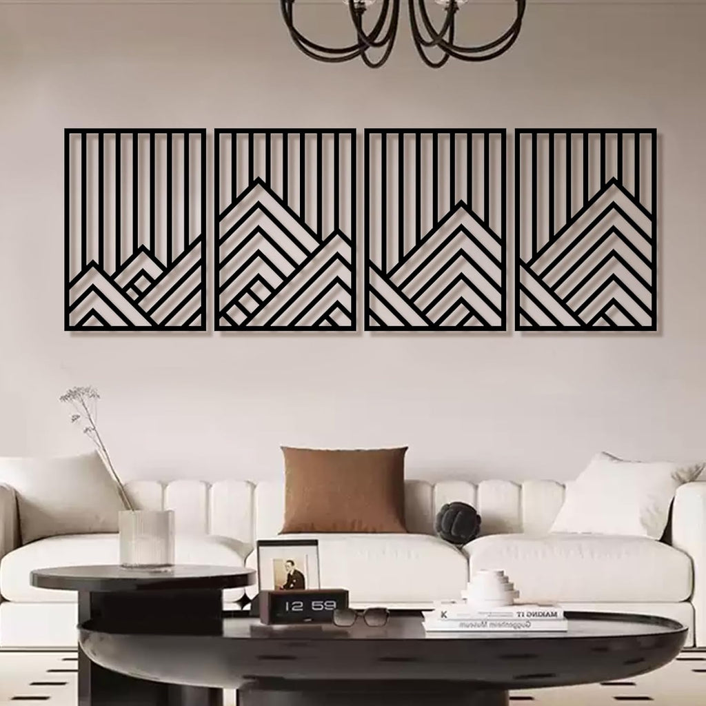 Skiennix Abstract Black Metal Wall Art - 3D Textured Mountain Line Design | 16"x11" Minimalist Decor for Living Room, Office