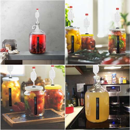 Dbgogo S-Shape Brewing Airlock Kit, 5 Pack Homebrew Airlocks for Fermenting with Airlock Grommets, Carboy Stoppers, CO2 Venting Hole Dust Caps & 2 Brewing Aquarium Thermometer Stickers