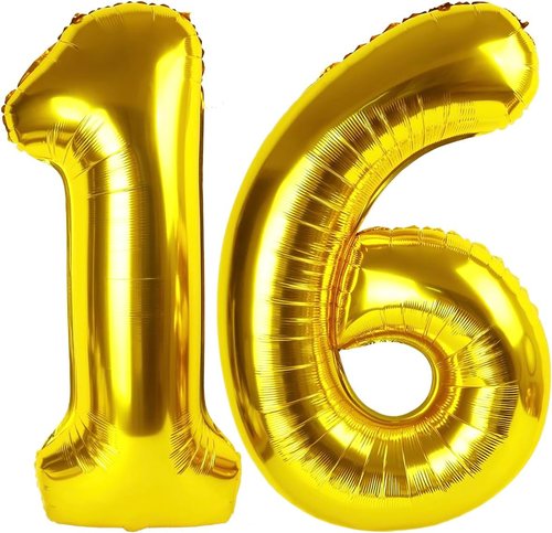 Gold Number 16 Balloon - 40 Inch Golden Birthday Decoration for 16th Party | Perfect for Girls & Boys