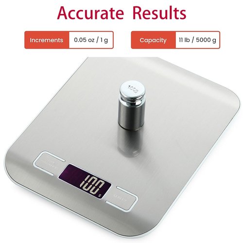 Digital Kitchen Scale by [Brand Name] - 5kg/11lb Capacity | Accurate Grams & Ounces Measurement for Baking, Cooking, Keto, and Meal Prep - Durable 304 Stainless Steel