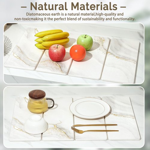 Large Stone Dish Drying Mat for Kitchen Counter, 2 PCS Quick Dry Stone Mats, Foldable Water Absorbing Diatomaceous Earth Drying Dishes Pad for Countertop Bottle Utensil Cup(Yellow White 24"x16"&8"x4")