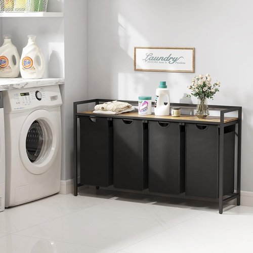 Lifewit Laundry Hamper - 4-Section Organizer with Large Top Shelf & 4 Removable Bags - Black